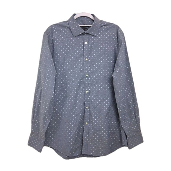 Tommy Hilfiger Shirt Mens Large Button Up Swiss Dot Blue Oeko Tek THFlex Stretch - Picture 1 of 7
